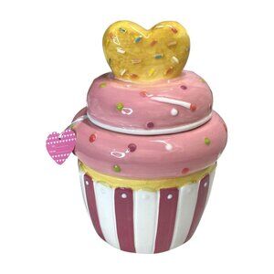 Love Easter Pink Cupcake Sprinkles Heart Topper Cookie Jar Canister Decor